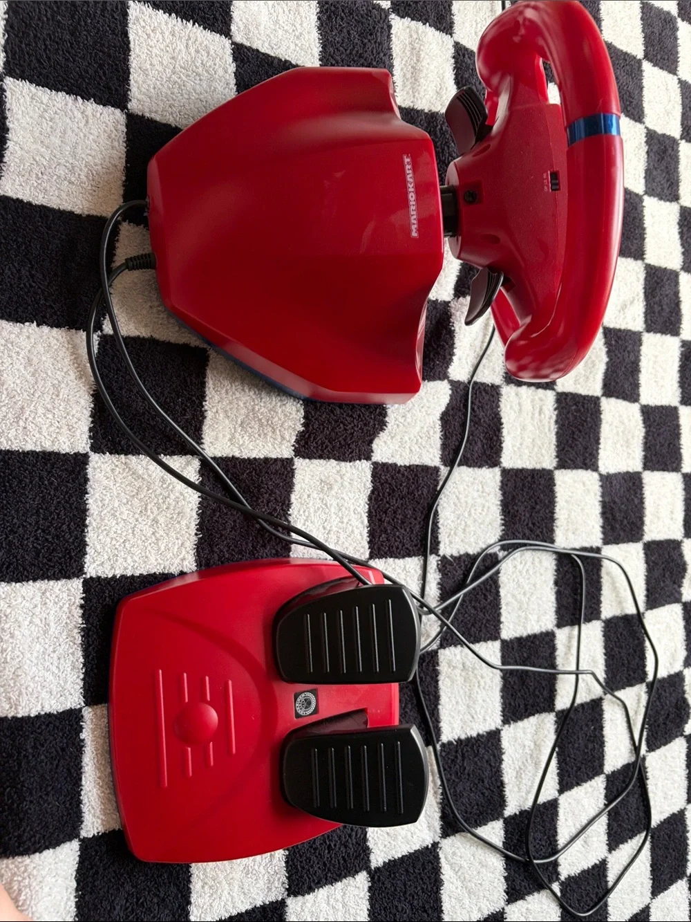 Nintendo Red Mario Racing Wheel with Blue Accent and Yellow Buttons